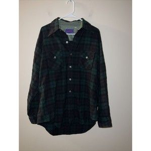 Vintage Ponderosa Men’s Large Plaid Wool Flannel Shirt Green Long Sleeve